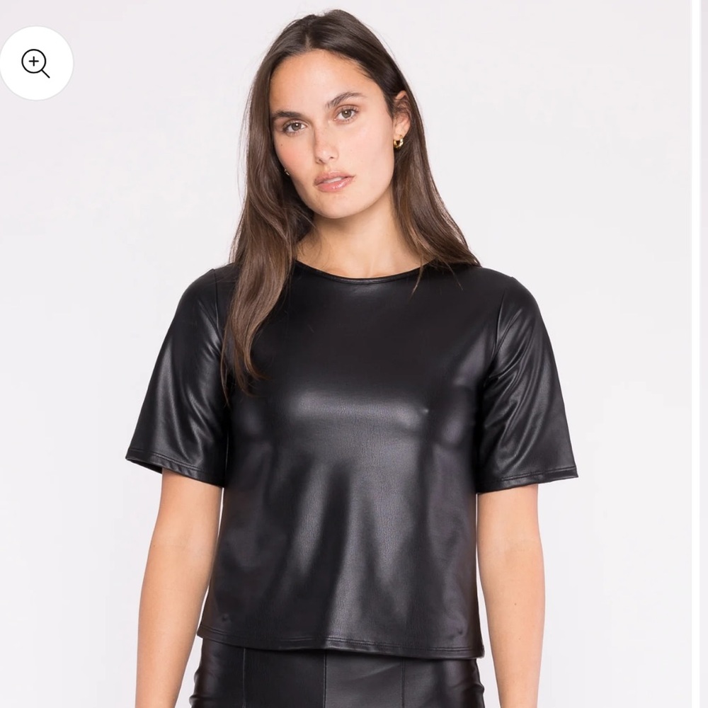 BLACK VEGAN LEATHER SHORT SLEEVE TOP - NEW!